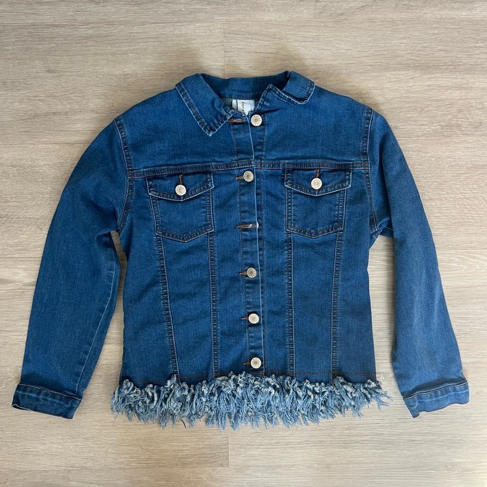 Blue Light Weight Denim Jacket with Frayed Hem 12-14